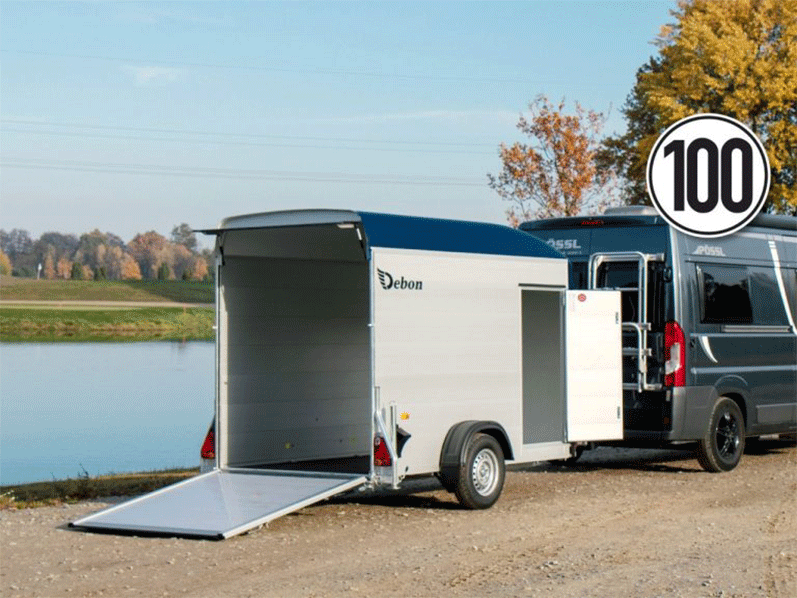 Debon Kofferanhänger Cargo H:190cm 1,3t|Alu, Polybug|Tür|blau-Neu
